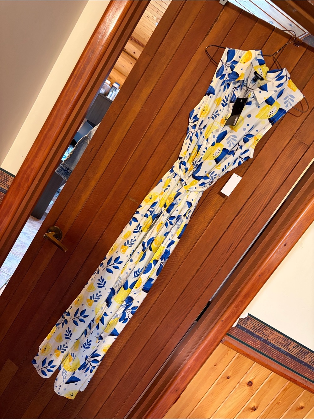 Mexx White Maxi Dress with Blue Leaf and Yellow Lemon Motif